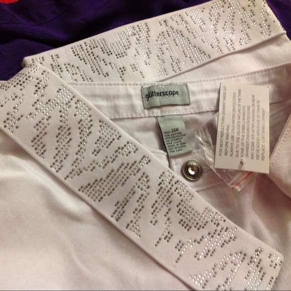 NEW Bling Rhinestone White Jean Capri 1X 2X 3X - Picture 3 of 8